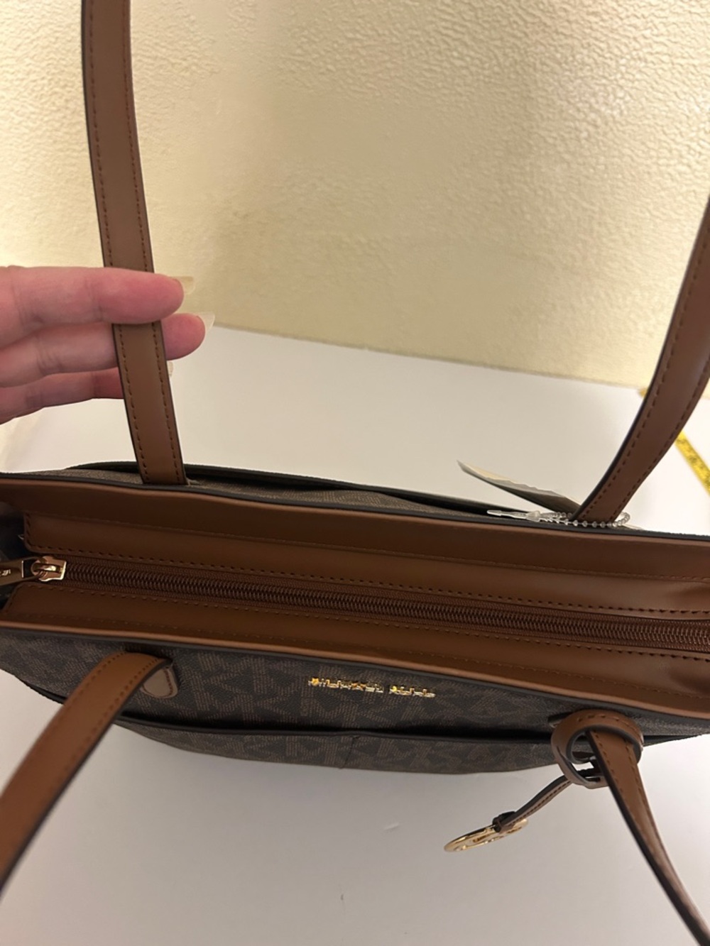 Michael Kors Brown Monogram Tote with Gold MK Charm - Picture 4 of 12